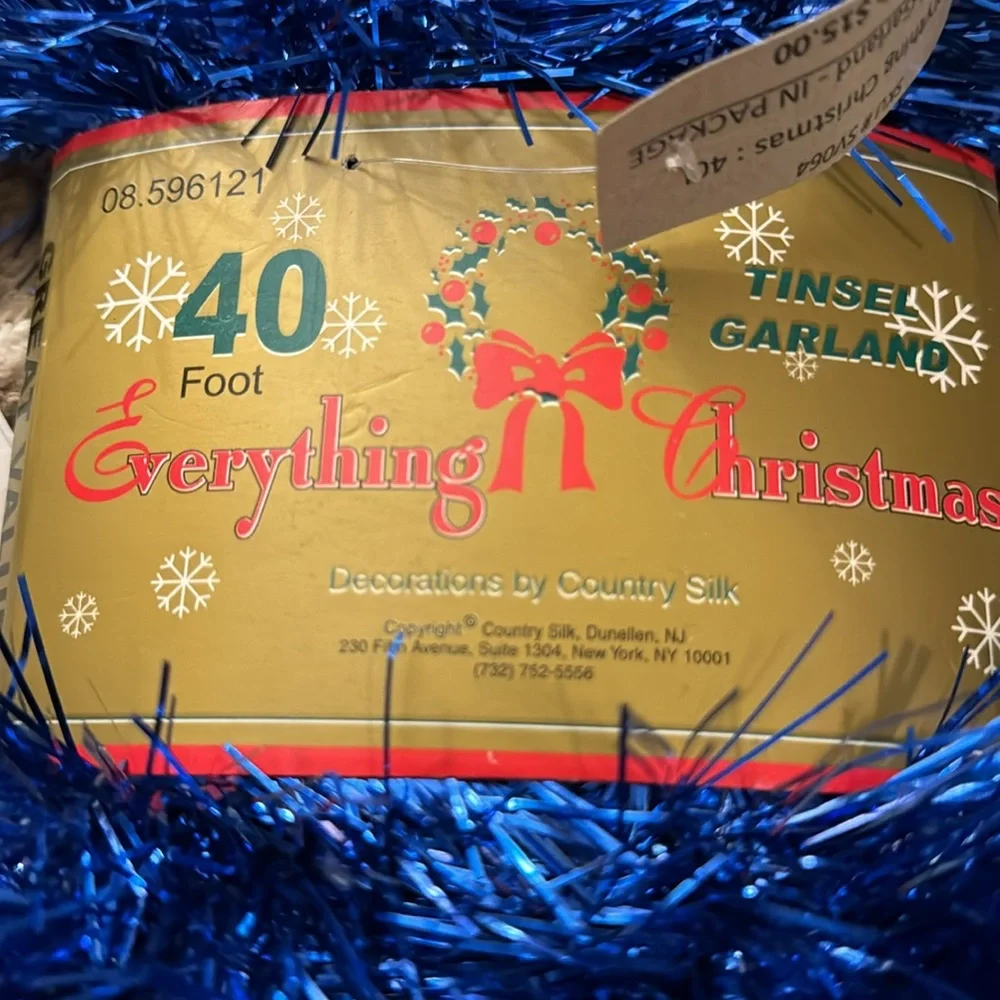 Vintage Country Silk Blue Tinsel Garland - 40 foot